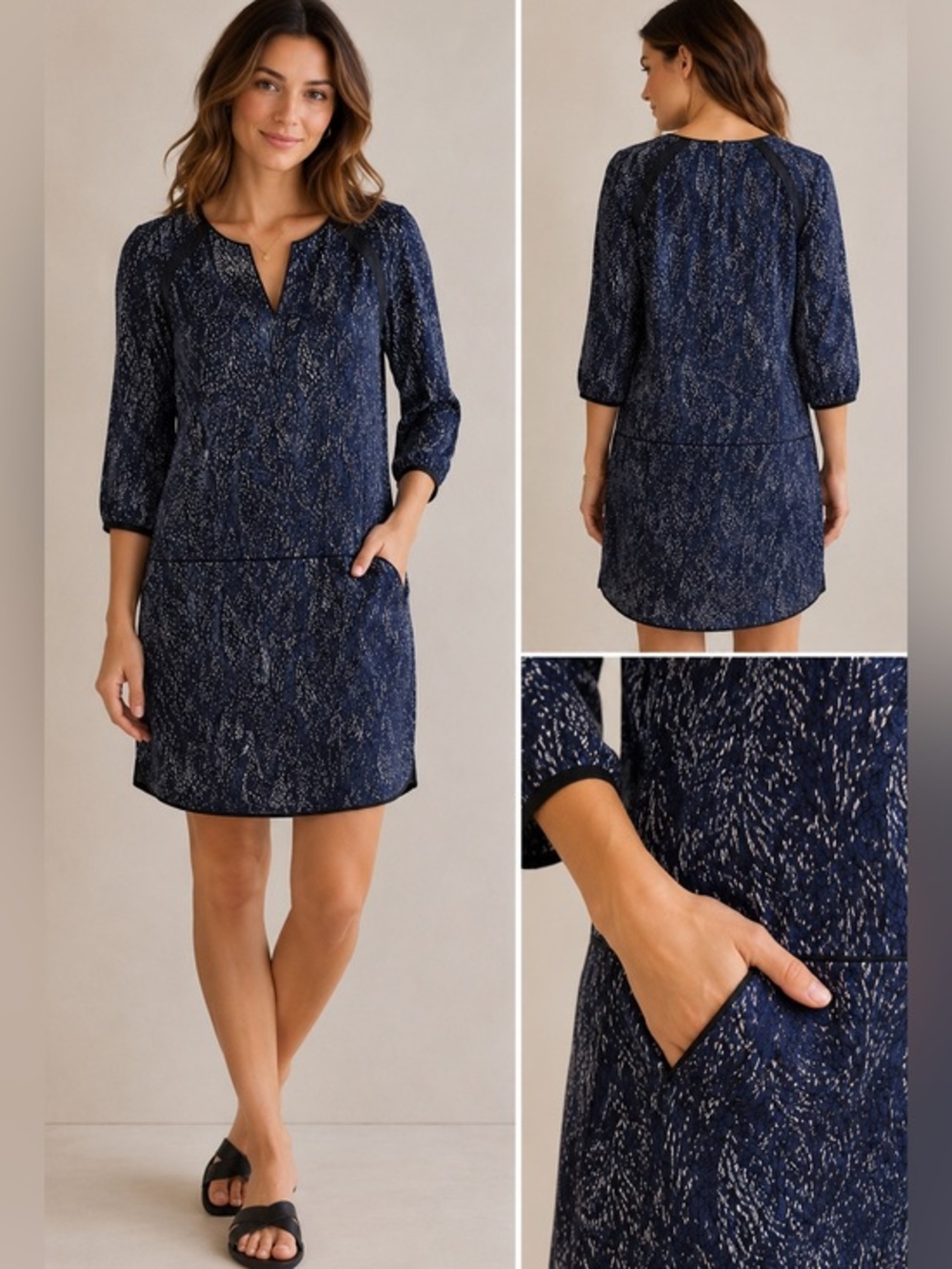 Comptoir des Cotonniers Silk Feather Print Shift Dress US 4 Small